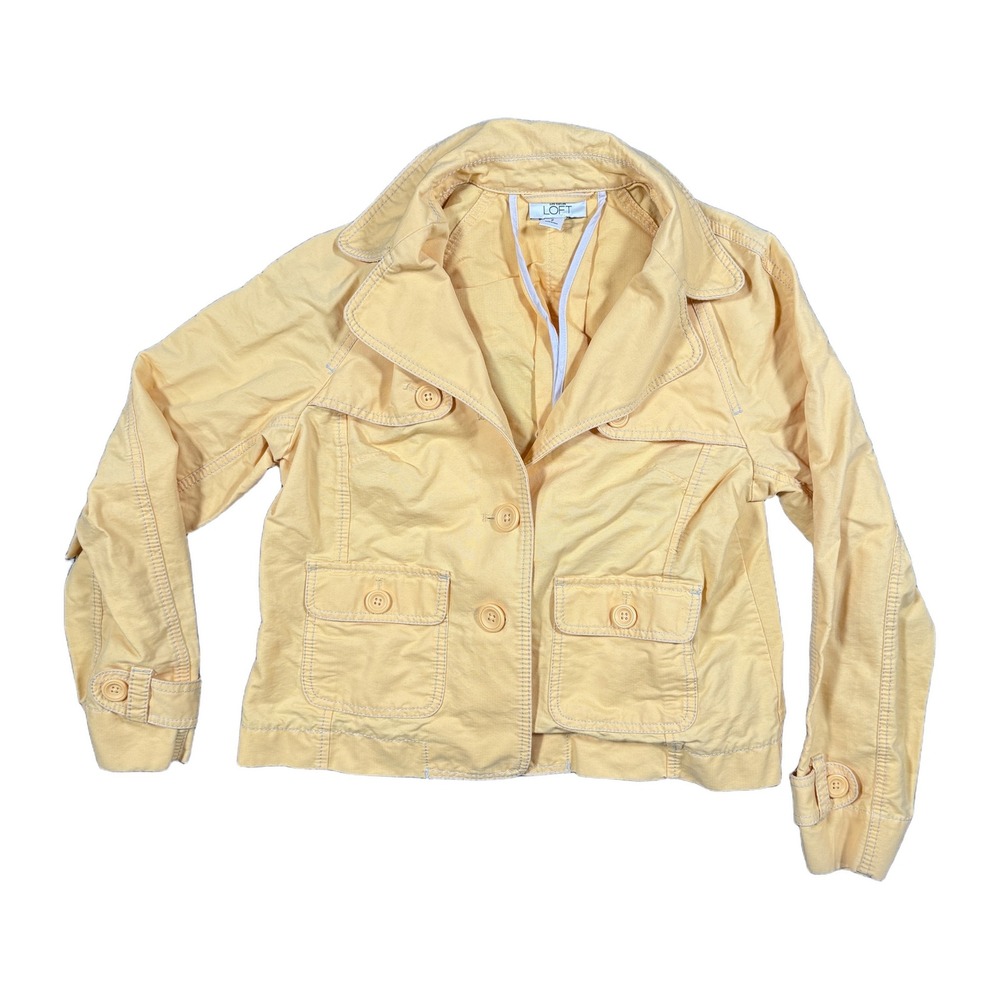 Ann Taylor Loft Womens 2 Yellow Cotton Utility Field Jacket Button Up Size 2